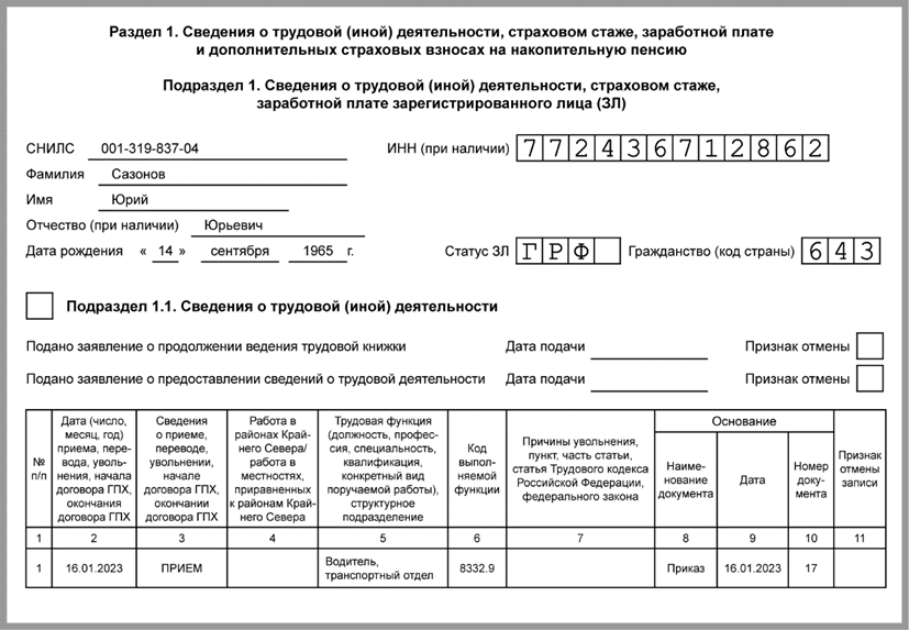 Заполнение отчета ефс